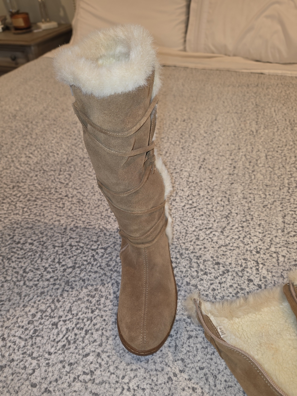 Women's Tall Faux Fur Lined Suede Boots - Tan